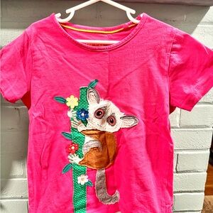 Mini Boden Pink Tee with slow loris and Floral appliqué Design